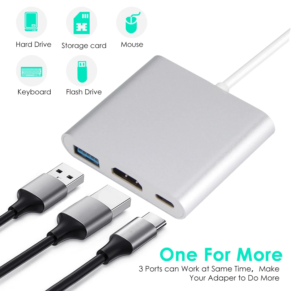 

3-In-1Portable Type-C HUB Adapter USB 3.0 4K HDMI-Compatible Female Hub Adapter For Type-C HUB Adapter Desktops Laptops