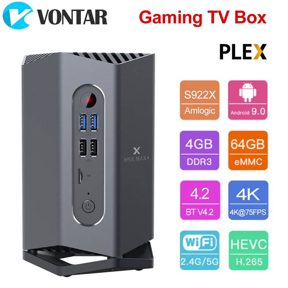 ТВ-приставка Игровая A95X MAX PLUS Amlogic S922X Android 9 0 4 ГБ 64 двойной mimo Wi-Fi 4K 75 кадр/сек Google Play