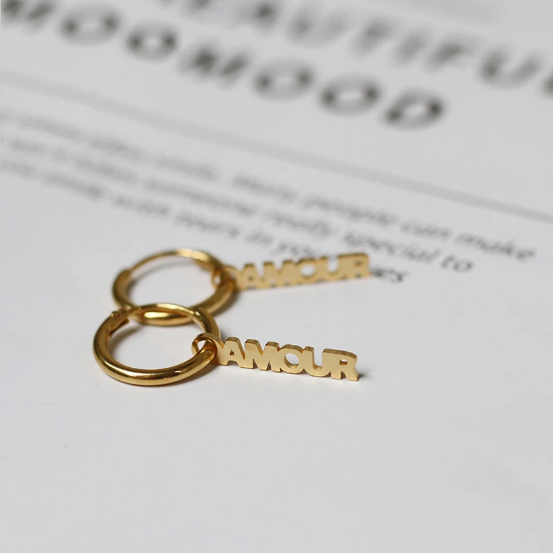 UZone 1 пара серьги-кольца из нержавеющей стали с индивидуальным именем Съемная