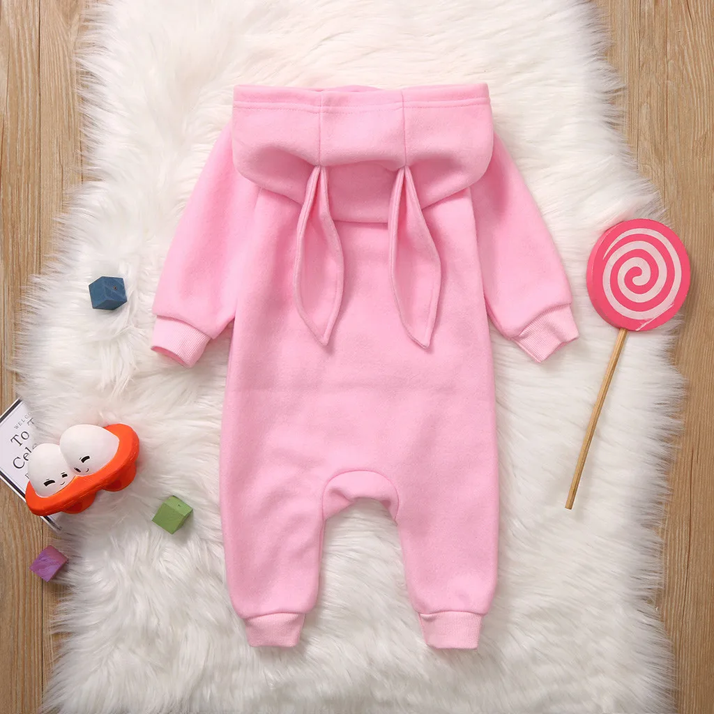 Детский однотонный комбинезон с капюшоном и кроличьими ушками | Детская одежда