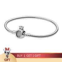 2021 new 925 sterling silver crown o snake chain pan beads bracelet fit original pandra bead charms women bracelet for jewelry