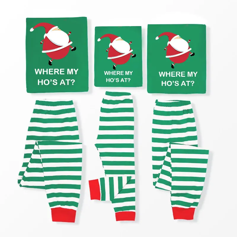 Патпат где мой Хо? Забавные Семейные рождественские пижамы в полоску зимняя