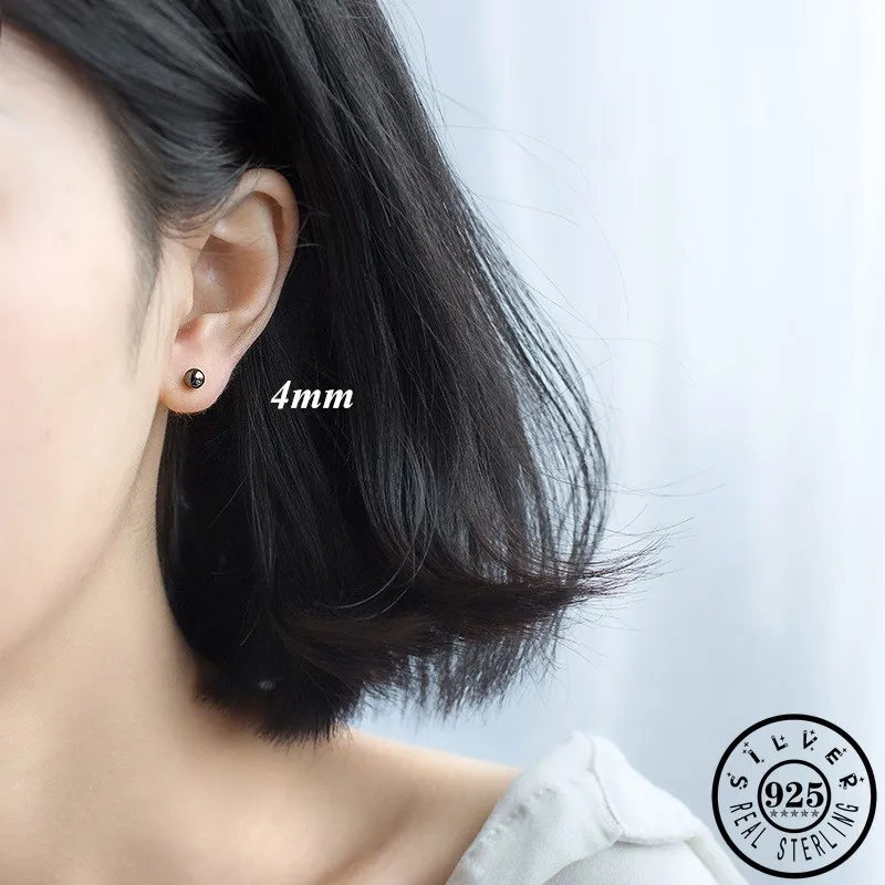 Мужские 925 стерлингового серебра минималистские небольшие круглые шарики Форма