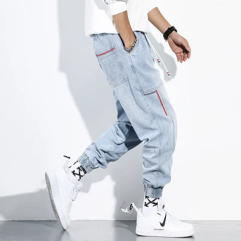 

2021 New Hip Hop Harem Jeans Pants Men Loose Joggers Denim Casual Sweatpants Korea Ankle Length Trousers Streetwear