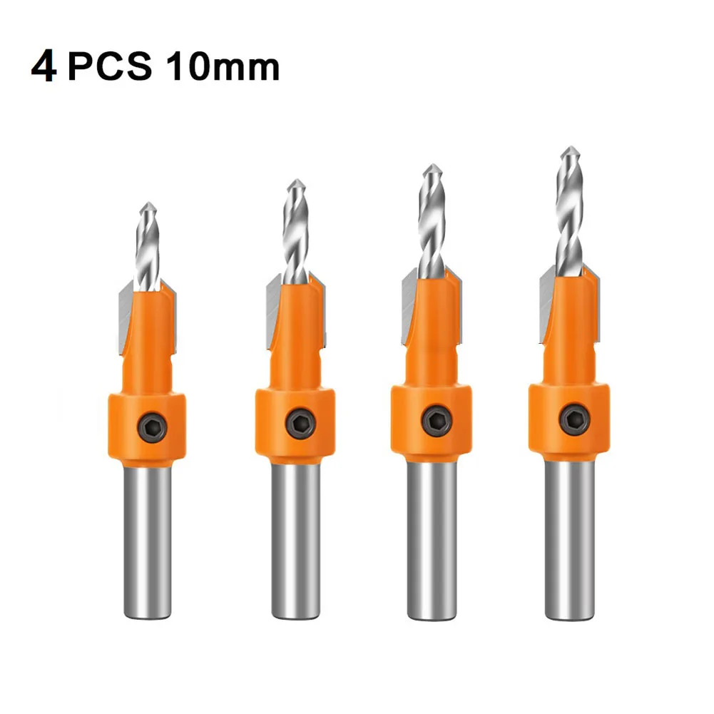 

Countersink Drill 4pcs HSS 8mm 10mm Bit Set Screw Woodworking Chamfer With Wrench Screw For Wood Aluminum Alloy Screws