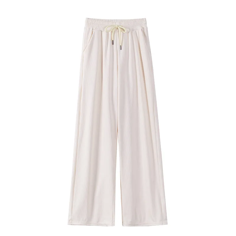 

WANYUCL ice silk wide-leg pants women's high waist drape spring and summer thin loose straight white casual mopping pants women
