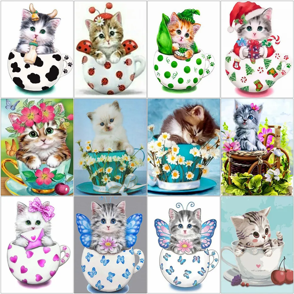

AZQSD DIY Painting By Number Cat With Cup Drawing On Canvas Frame Paint By Numbers Animal Kits Modern Wall Art Gift