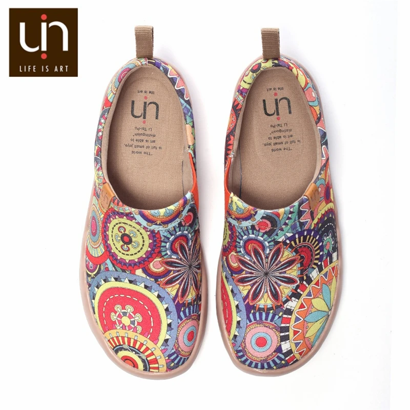 UIN Blossom Design Красочный Арт Окрашенный Холст Мокасины для Женщин Широкие Ноги Комфорт Обувь Дамы Открытый Мягкие Легкие Кроссовки