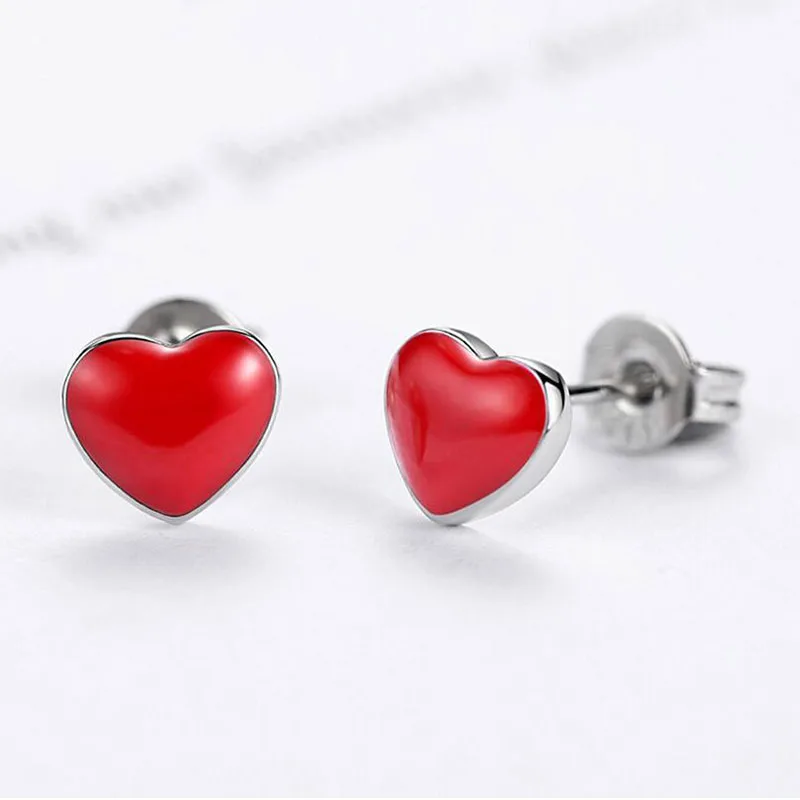 

Серьги-гвоздики женские из серебра 925 пробы, с красным сердечком
