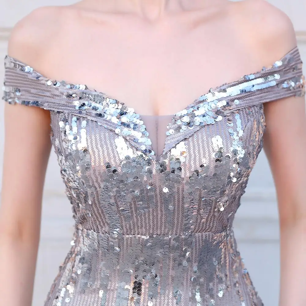

Sequined Fishtail Off-shoulder Evening Dress Split Floor-length Formal Dress Party Vestidos Shining Sequins Robe Long Gowns