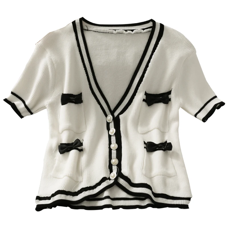 

Women Fashion Slim Bodycon Short Sleeves Patchwork Knitted Blouse Lady Sweet Casual Outdoor Top Girls Elegant Daily Basic Shirt