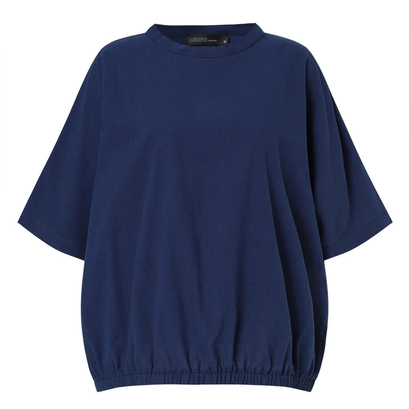 

5XL ZANZEA Fashion Women Blouse 2021 Summer Office Ladies Cotton Tops Casual Solid Short Sleeve Drawstring Loose Blusa Plus Size