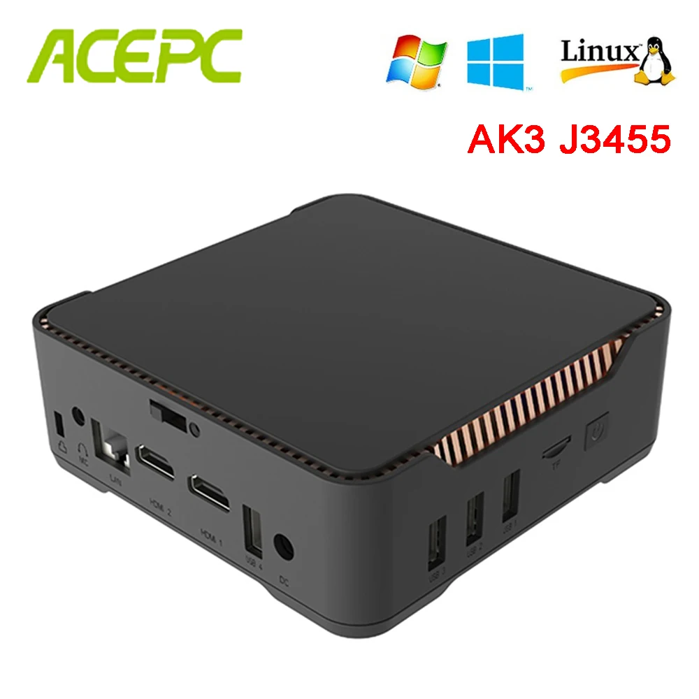 AK3V Мини ПК Win10 Intel Apollo Lake Celeron J3455 6GB 64GB 2,4 GB/5 GB Dual wifi 1000M LAN BT HDMI VGA HD WIN 10 LINUX неттоп ПК