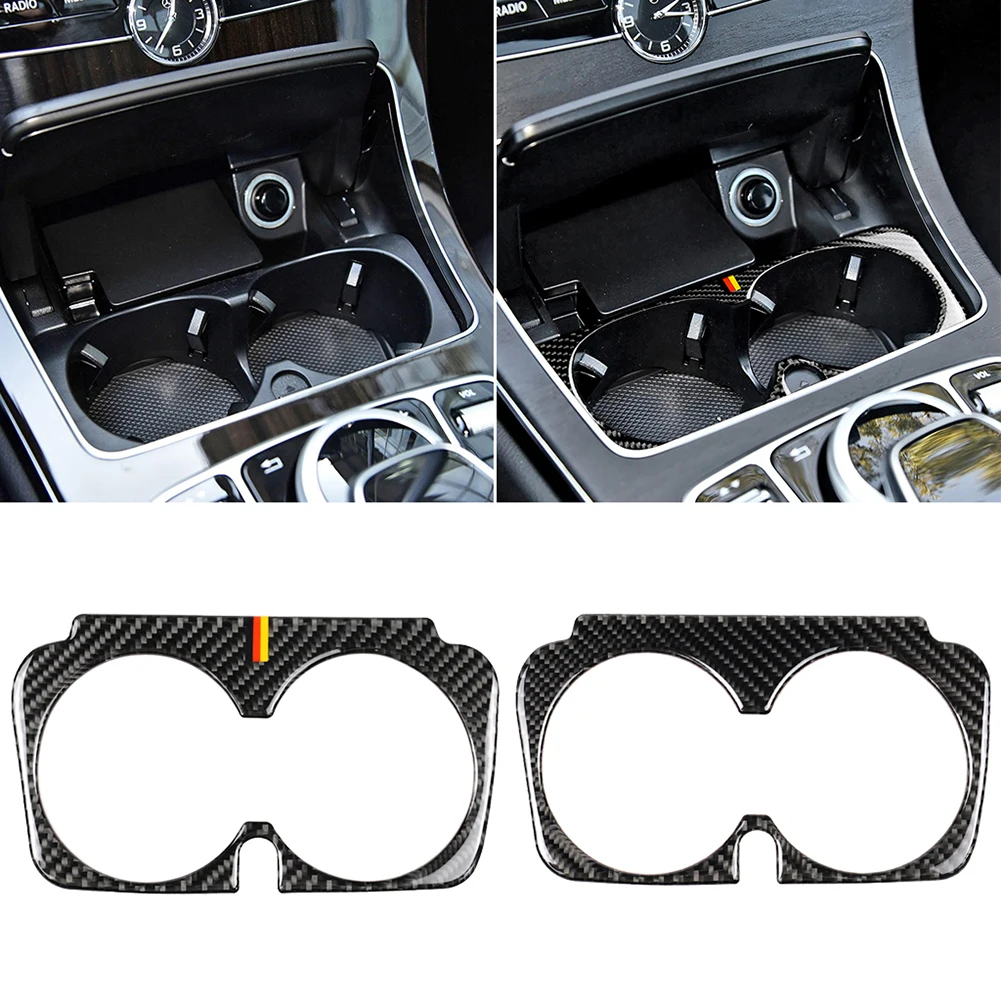 

Carbon Fiber Car Water Cup Holder Panel Trim Sticker Decor Cover For Mercedes Benz C Class W205 C180 C200 C300 GLC Auto Styling