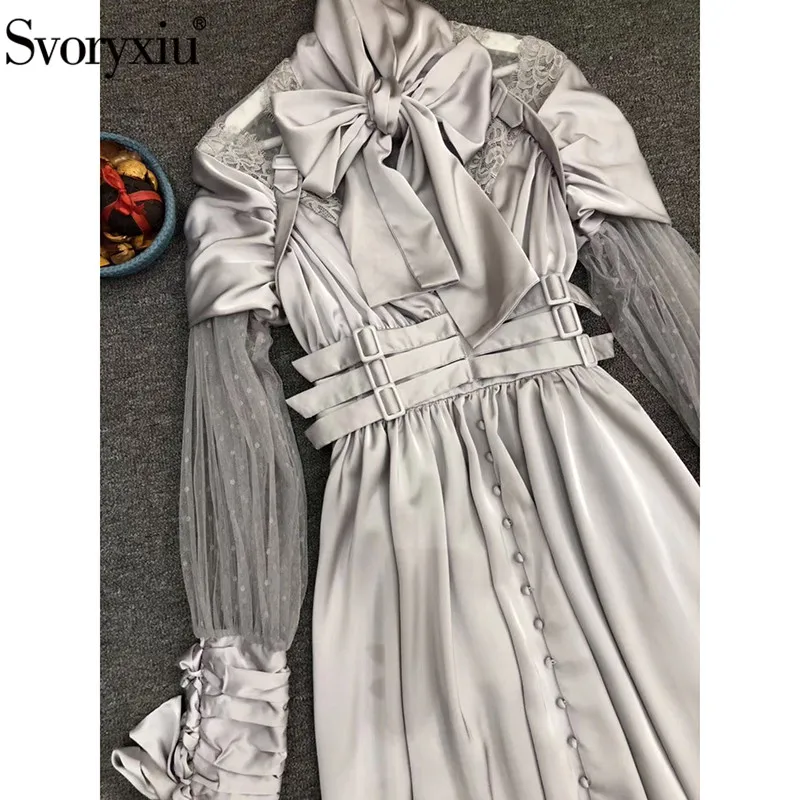 Svoryxiu Осень-зима подиум винтажное длинное платье женское большой бант воротник с