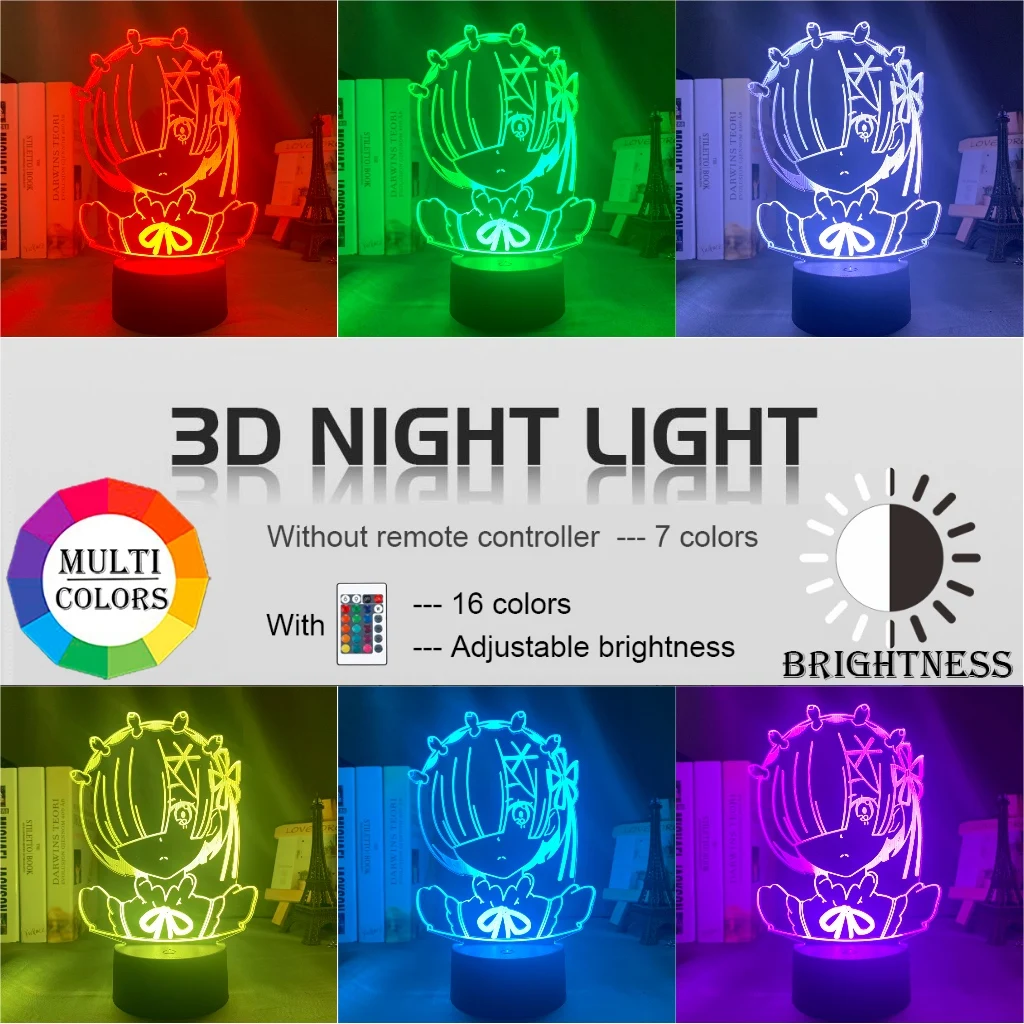 Аниме Rem Re Zero Figure Night светильник Led Touch Sensor изменение цвета Детский для украшения