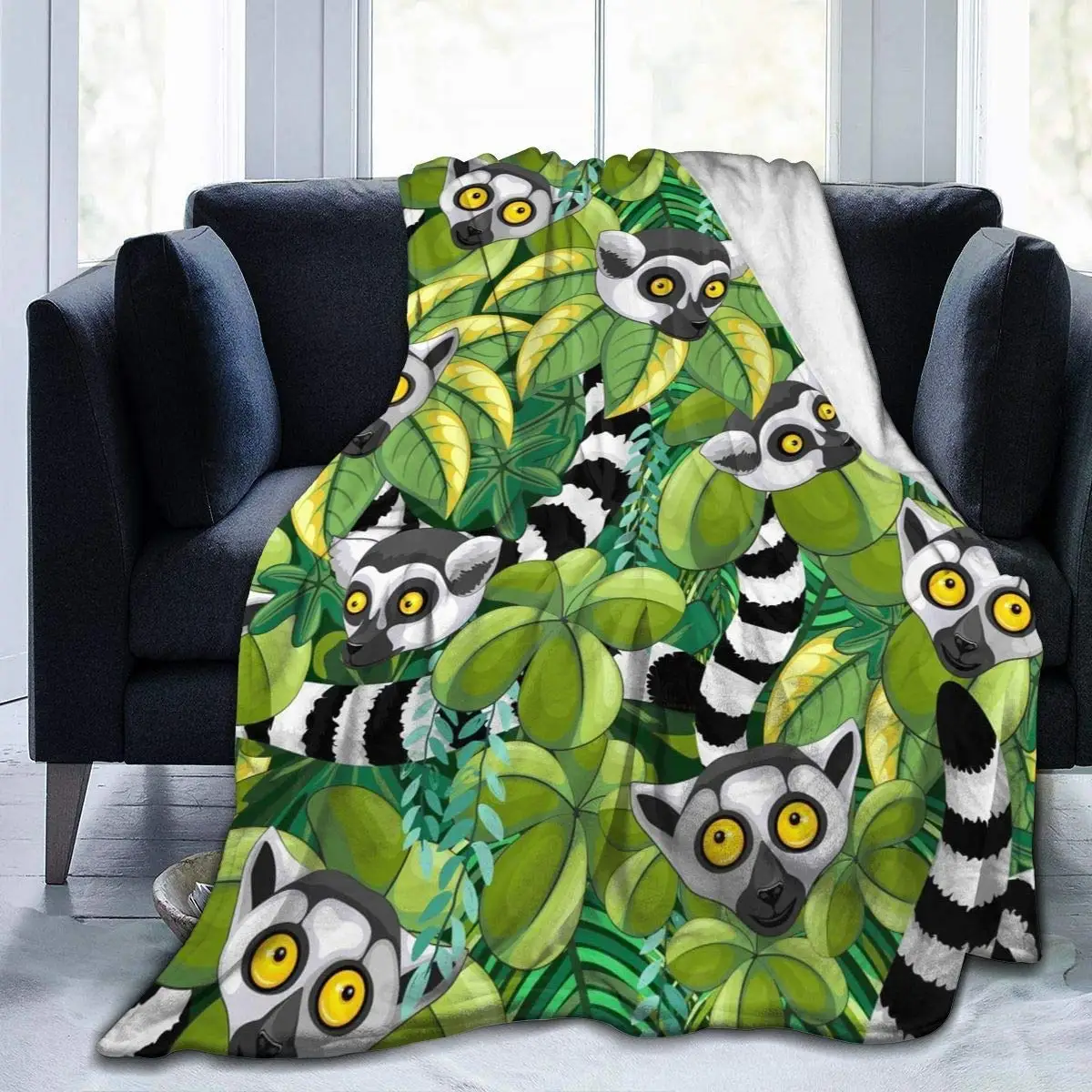 

Lemurs Throw Blanket for Couch All Seasons Suitable Fuzzy Bed Blankets Printed