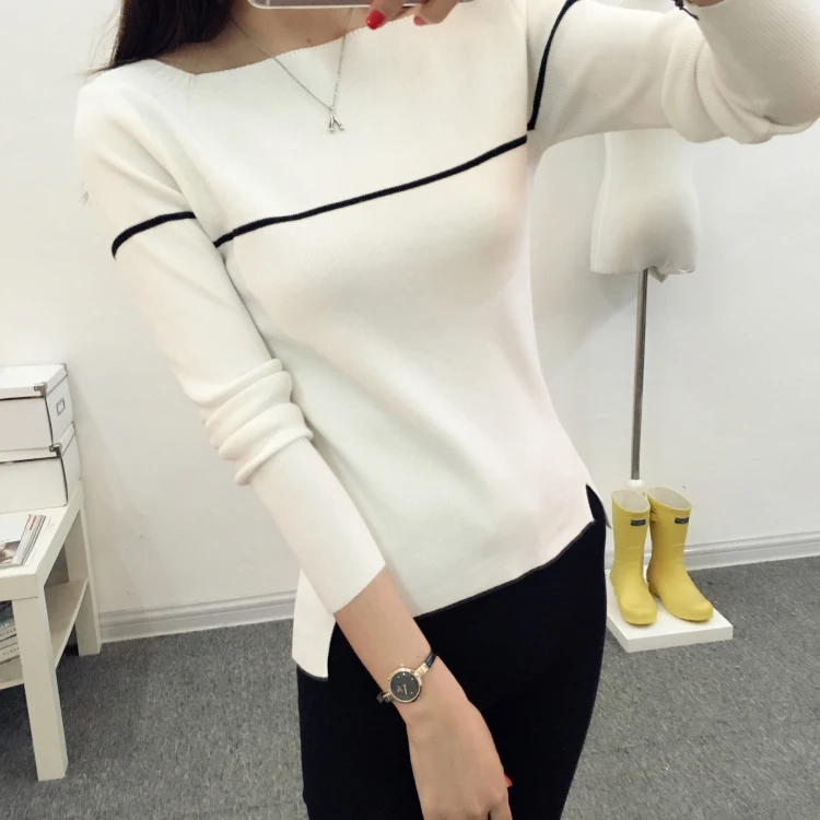 OHCLOTHING полосатый свитер с воротником, свитер, Осеннее тонкое пальто, платье, женская рубашка, осенняя Женская куртка