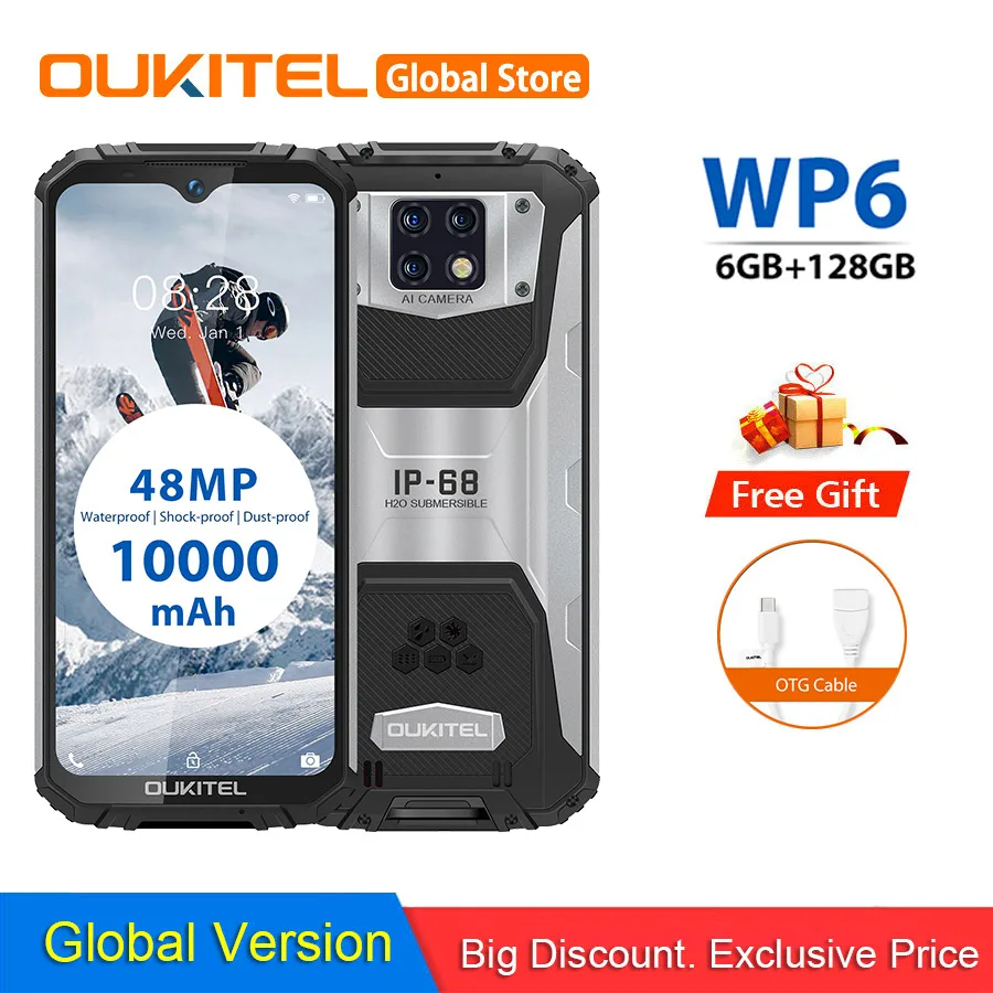 OUKITEL WP6 6 3 &quotFHD 19 5: 9 Android 0 MT6771T Octa Core ГБ 128 Гб Смартфон 9В/2A 10000 мА/ч Водонепроницаемый
