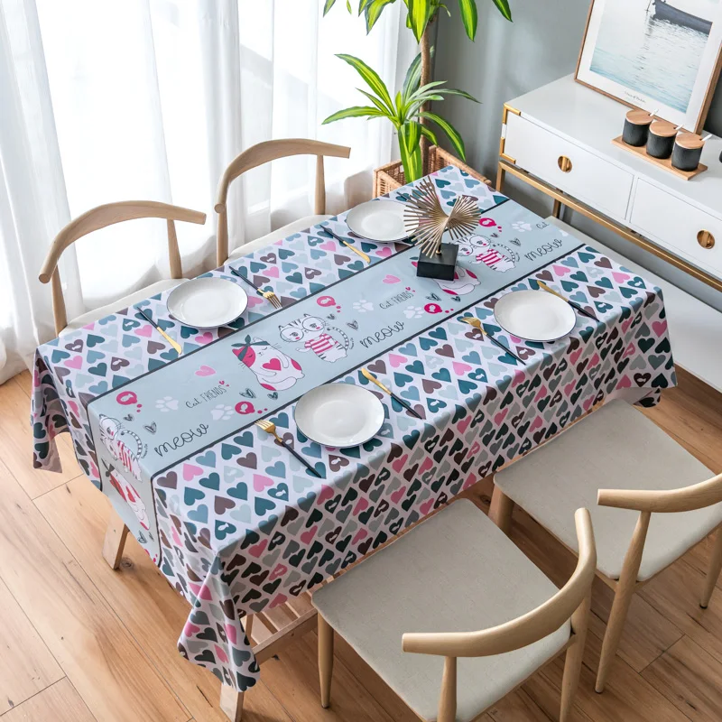 

PVC Table Cloth Rectangular Table Cover Waterproof Oil-proof Tablecloth Party Dining Lattice Cartoon Pattern Coffee Table Mat