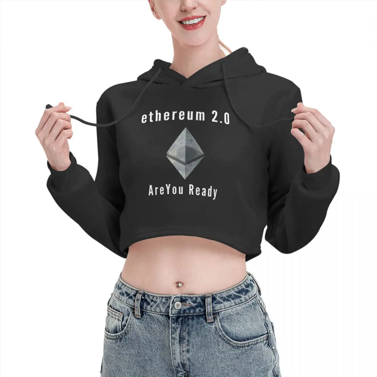 

Open navel Cat Ear Hoodie Sweater Ethereum 2.0 - Are You Ready Racerback Tank With hood Nerd Kawaii Print Crypto pullover