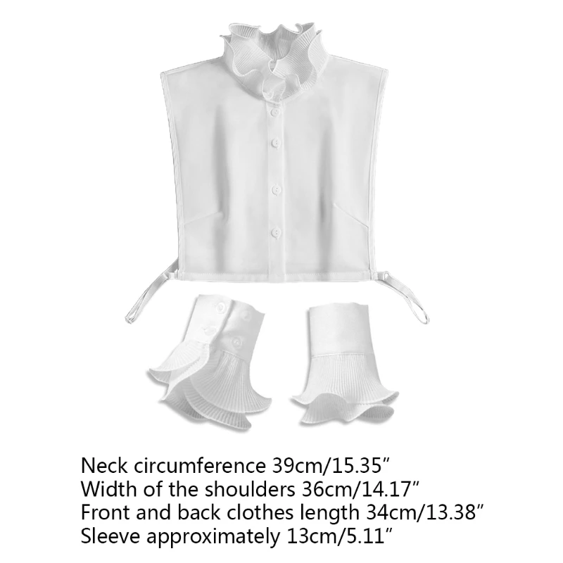 

Women 2Pcs Ruffled Stand False Collar Half Shirt with Fake Cuffs Wristband Set XX9D