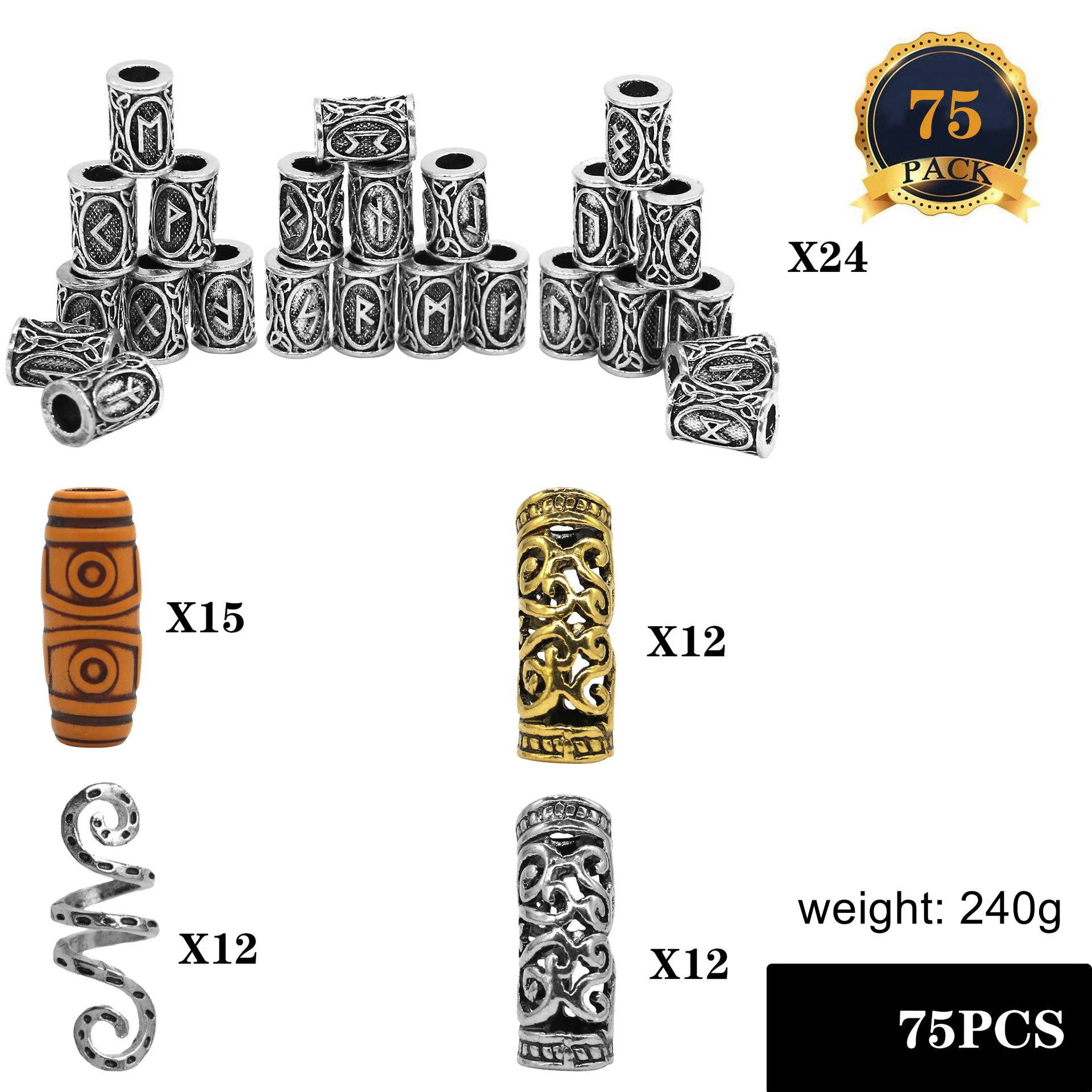 

DIY 75PCS Dreadlocks Beads Metal Hair Cuffs Hair Rings Shell Charms Hair Coils Braiding Hair Pendants Decoration Clips