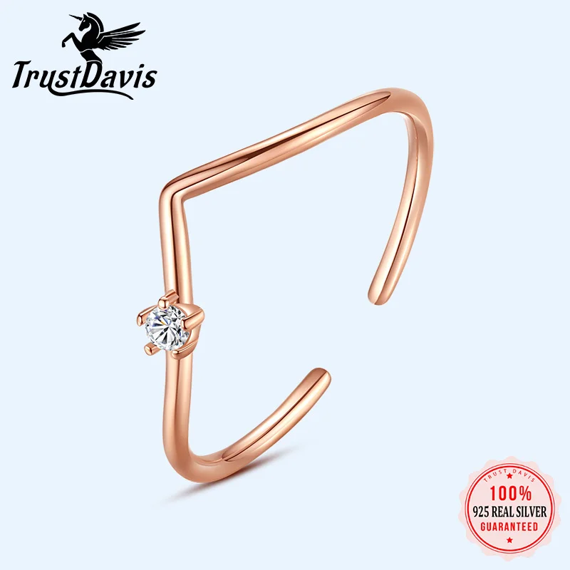 

Trustdavis Genuine Fashion 925 Sterling Silver Sweet V Dazzling CZ Opening Finger Ring For Women Fine S925 Ring Jewelry DA1055