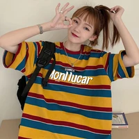 summer american style striped short sleeved t shirt women 2021 oversized korean hip hop casual womens clothes