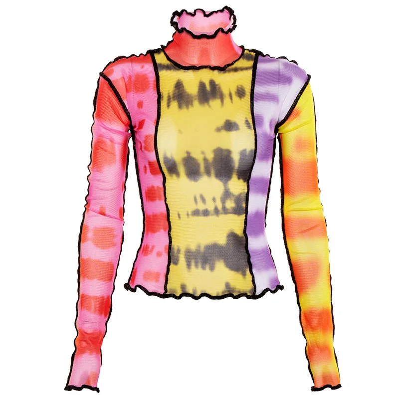 Винтажные Топы И Футболки сексуальная женская одежда цветная Лоскутная