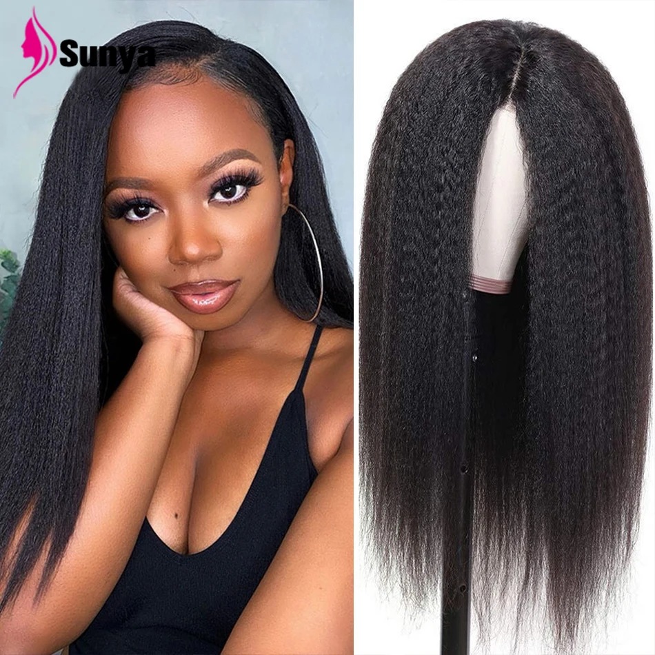 

Peruvian Human Hair 4x4 HD Lace Closure Wigs Kinky Straight Hair Wig 180 Density Remy Hair Natural Hairline Pre-Plucked