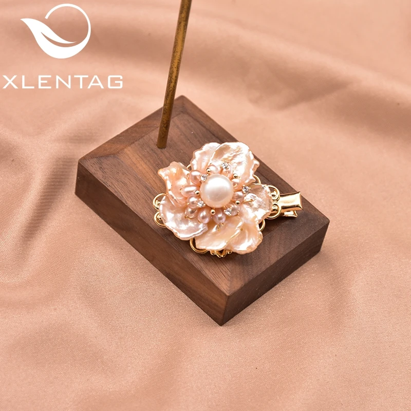 

Xlentag natural pink baroque flower pearl hairpin women's gift hand made luxury exquisite wedding birthday jewelry gift GH0017A