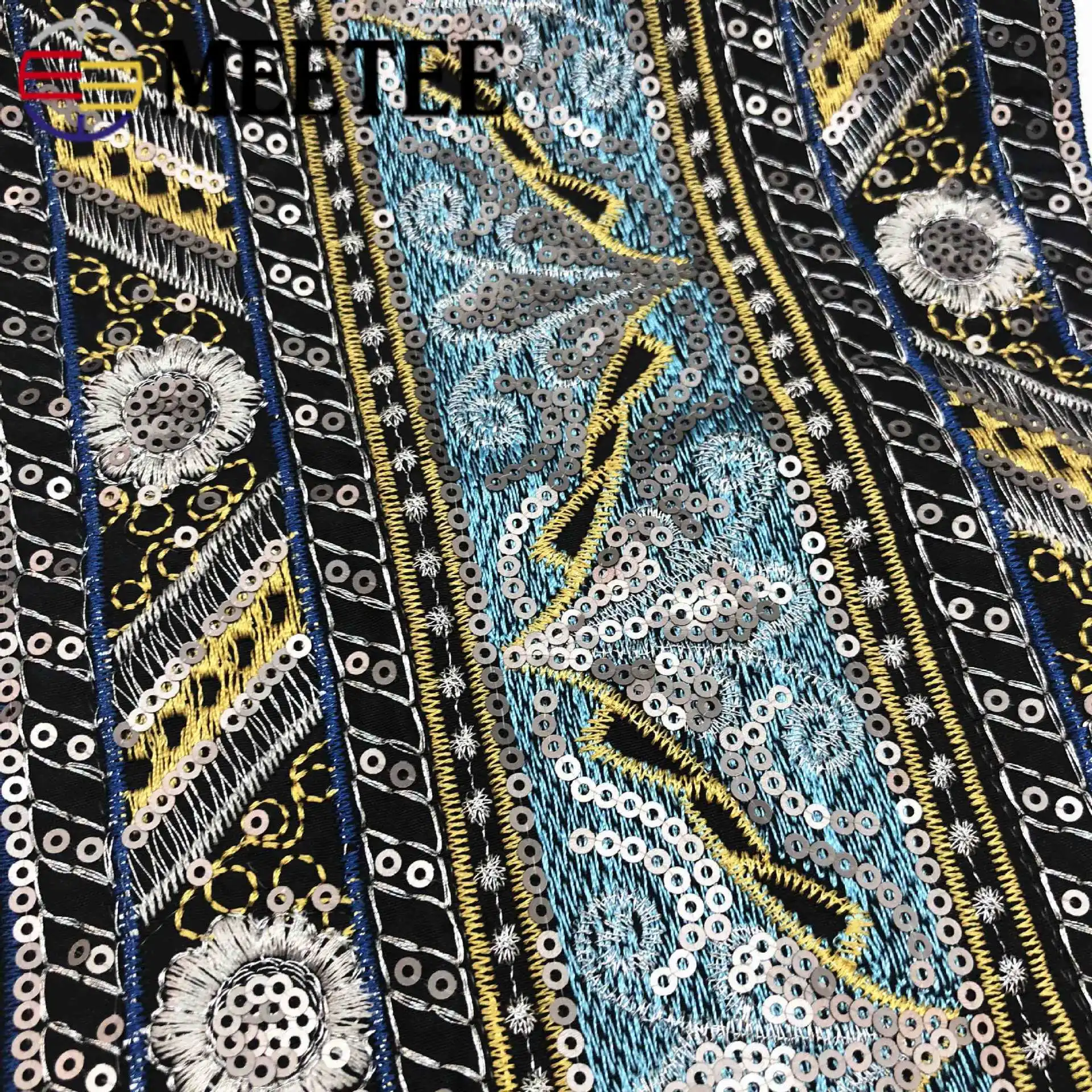 1 ярдов вышивка блестками кружевная отделка ленты этнические тесьма ткань для