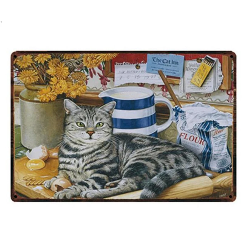 Cute Cat Metal Tin Signs Cartoon Pet Art Printing Plat Poster Wall Crafts Gym Stickers Plaque Plate Club Classical Retro | Дом и сад