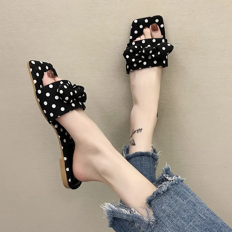

Slippers Casual Flat Shoes Female Slipers Women Slides Butterfly-Knot Luxury 2021 Rubber Summer PU Cotton Fabric Butterfly-knot
