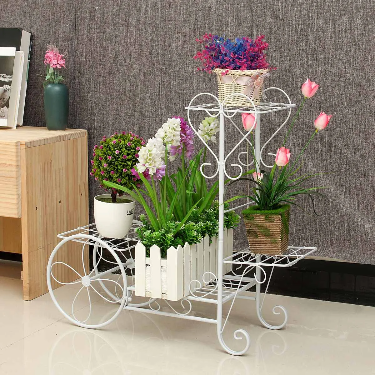 flower pot plant stand storage shelf organizer plant shelf classical design iron design bookshelf round for office home garden free global shipping