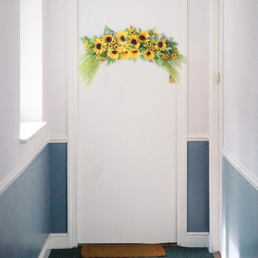 Весенний венок с зелеными листьями дверной цветок гирлянда из шелковой ткани 15