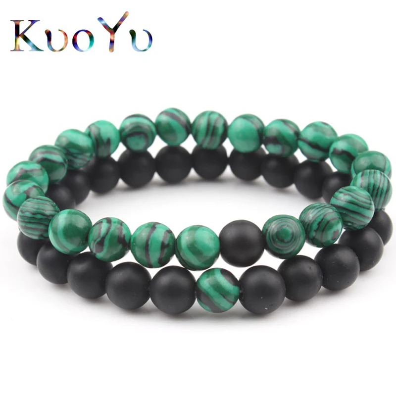8 мм натуральный камень браслет Пара классический черный матовый оникс зелёные
