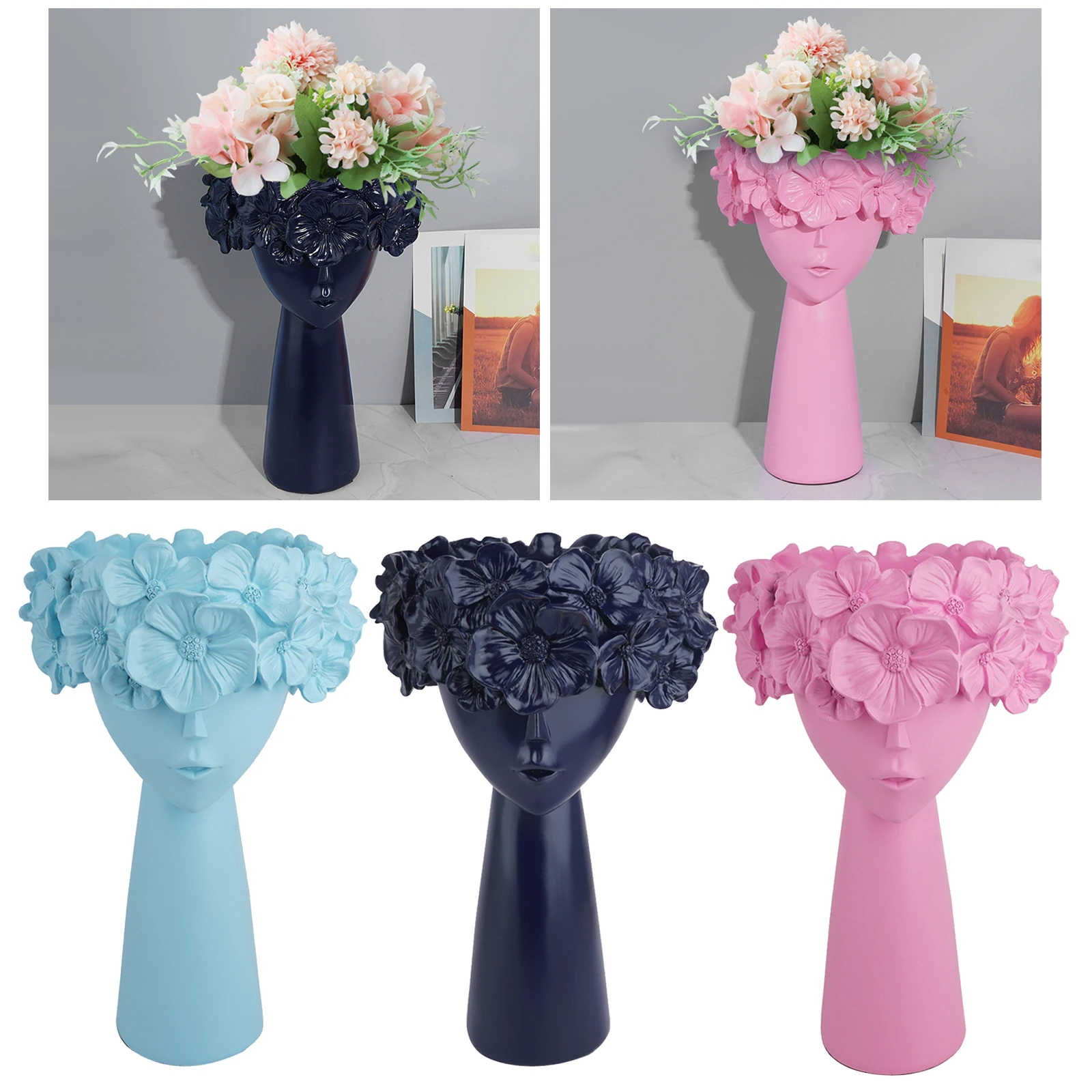

Chic Girl Flower Vase Planter Cactus Herb Pot Resin Desktop Sculpture