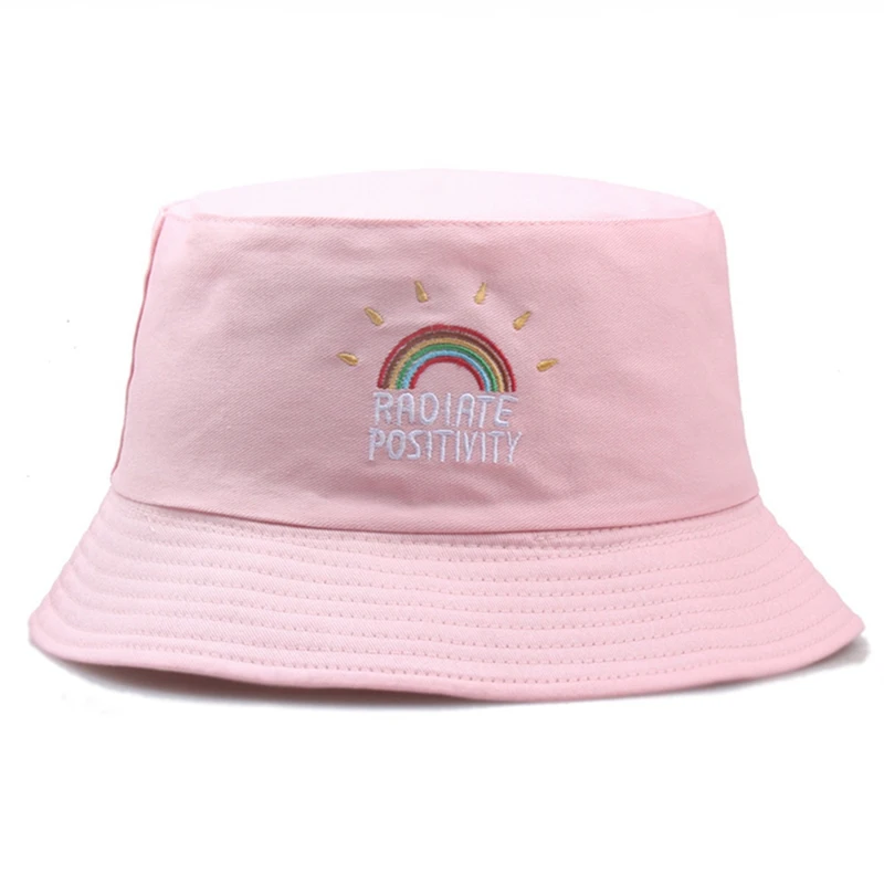 

Rainbow Embroidered Foldable Bucket Hat Outdoor Sunscreen Fisherman's Hat sunshade Sun Hat Basin Hat Dropship Wholesale