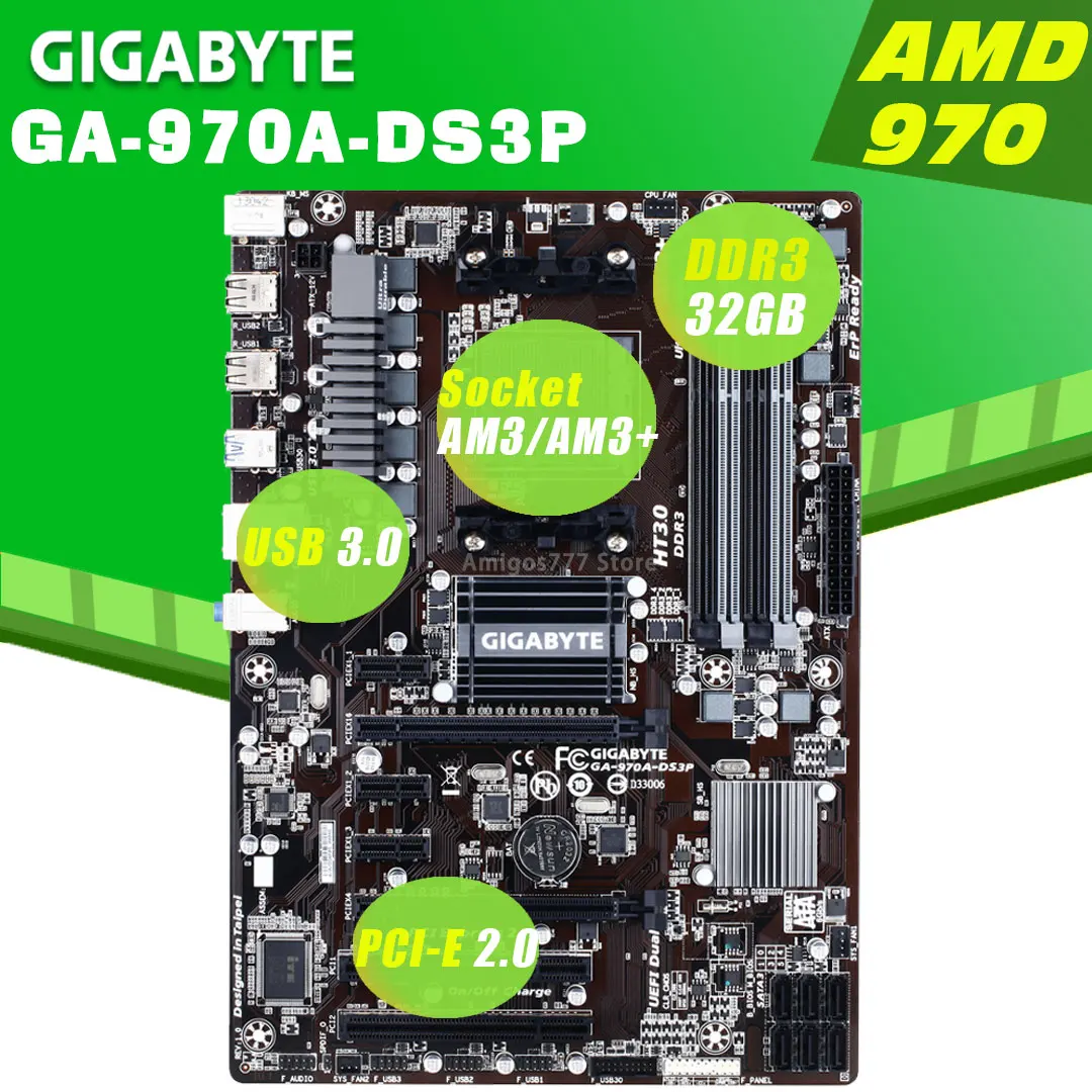 Billig Motherboard Combo GA 970A-DS3P AMD 970 Ddr3 Fx 8300 Buchse AM3/AM3 + 3,3 GHz USB 3,0 SATA3 PCI-E X16 Für Desktop ATX Mainboard
