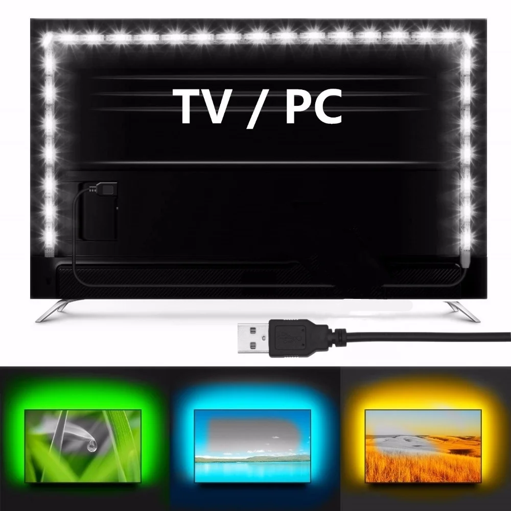 Светодиодная лента с USB-кабелем 5 м/2 м/1 м световая лампа SMD 3528 Рождественский