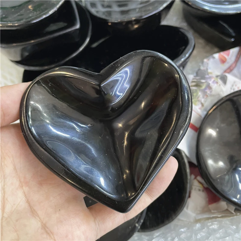 

Natural Stone Black Obsidian Heart Shape Bowl Crystal Stone Ashtray Healing Crystal Stone Home Ornaments Room Decor