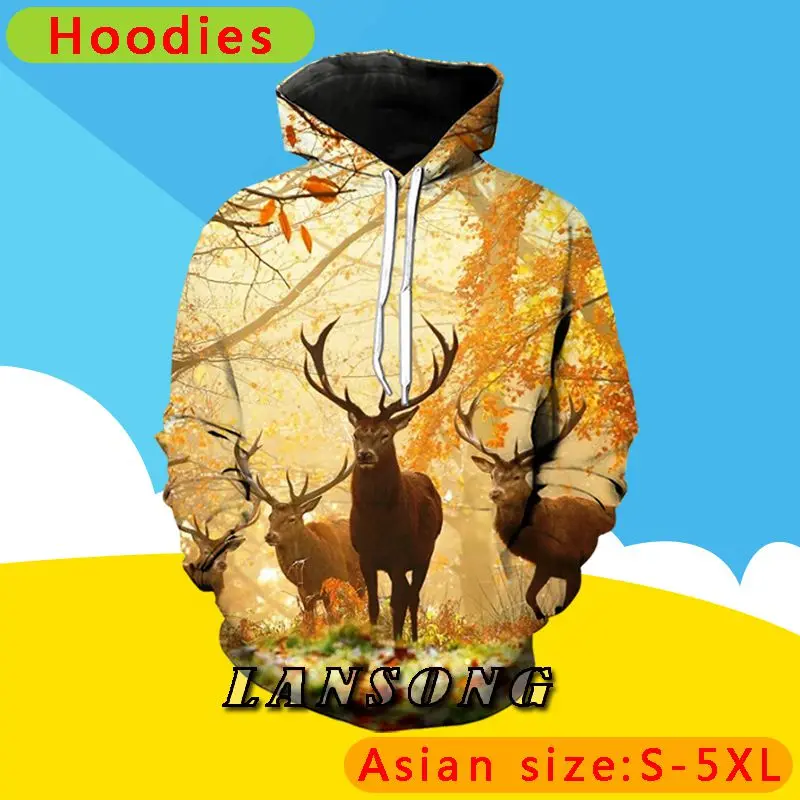 

LIASOSO Original Hoodies Sweatshirt 3d Print Harajuku Funny Hoodie Streetwear Hunting Deer Clothes Lounge Wear Clothes Men
