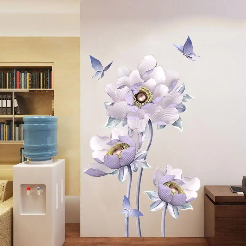 

Elegant Lotus Sticker For Room Wall Cute Butterfly Bedroom Wallpaper High Quality TV Sofa Background Wall Mural
