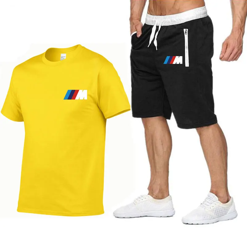 

2021 new BMW M men's summer casual suit T shirt + trousers two piece casual sportswear men's sportswear gym brand sportswear