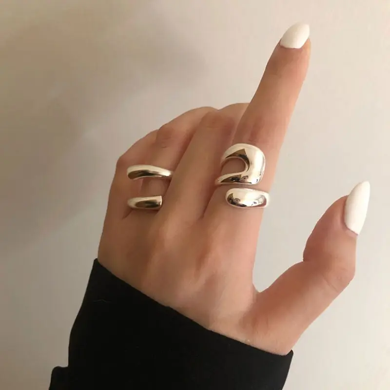 

2pcs Minimalist 925 Sterling Silver Rings for Women Fashion Creative Hollow Irregular Geometric Birthday Party Jewelry Gifts