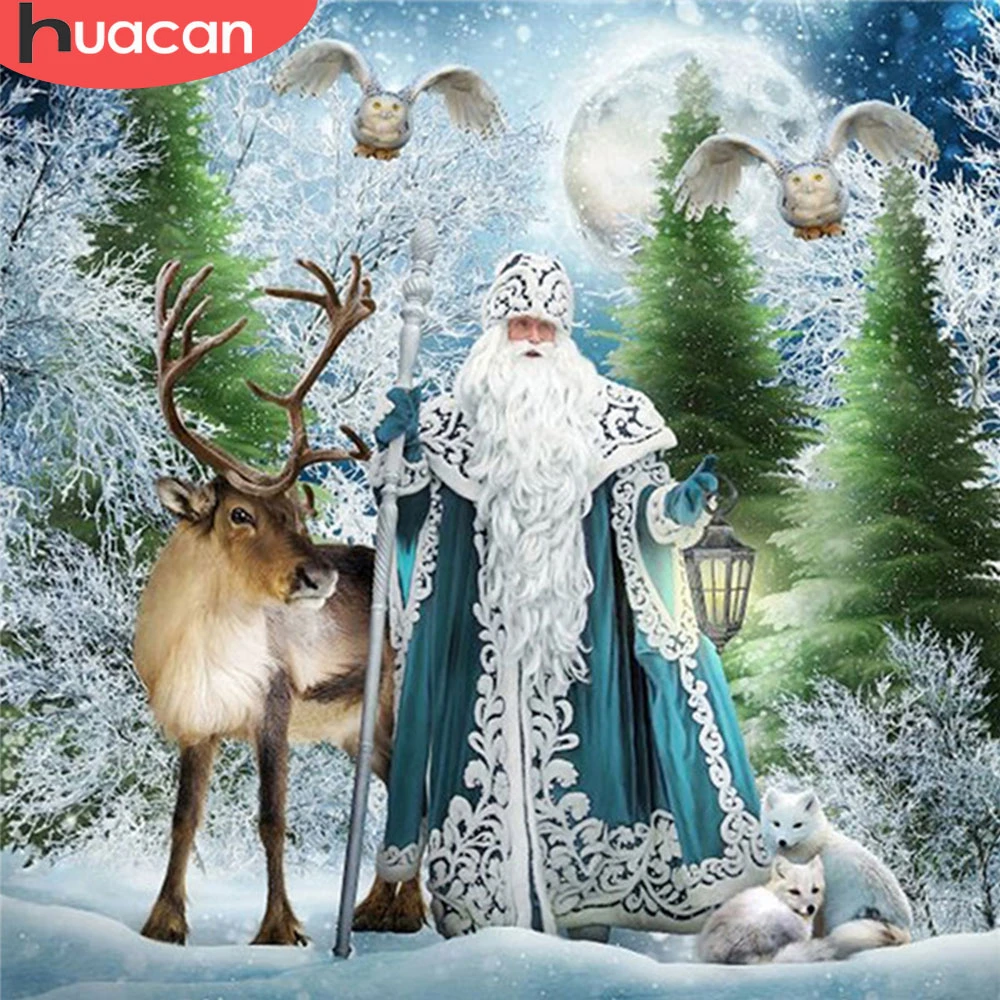 

HUACAN Full Square/Round 5d Diamond Painting Christmas Winter DIY Diamond Mosaic Cross Stitch Santa Claus Home Decor Gift
