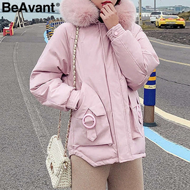 Женская парка на шнуровке BeAvant Теплая стеганая куртка молнии с карманами и