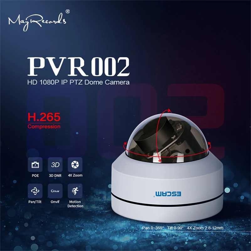 ESCAM PVR002 2MP HD 1080P PTZ 4X Zoom 2 8 12 мм объектив IP66 Водонепроницаемая POE купольная ip камера с